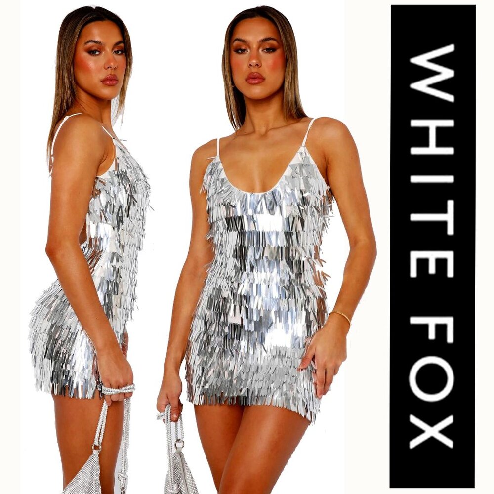 💋 70s Disco Studio 54 Vibe💋Faereisty Sparkly Mini Dress in Shard Silver Sequin